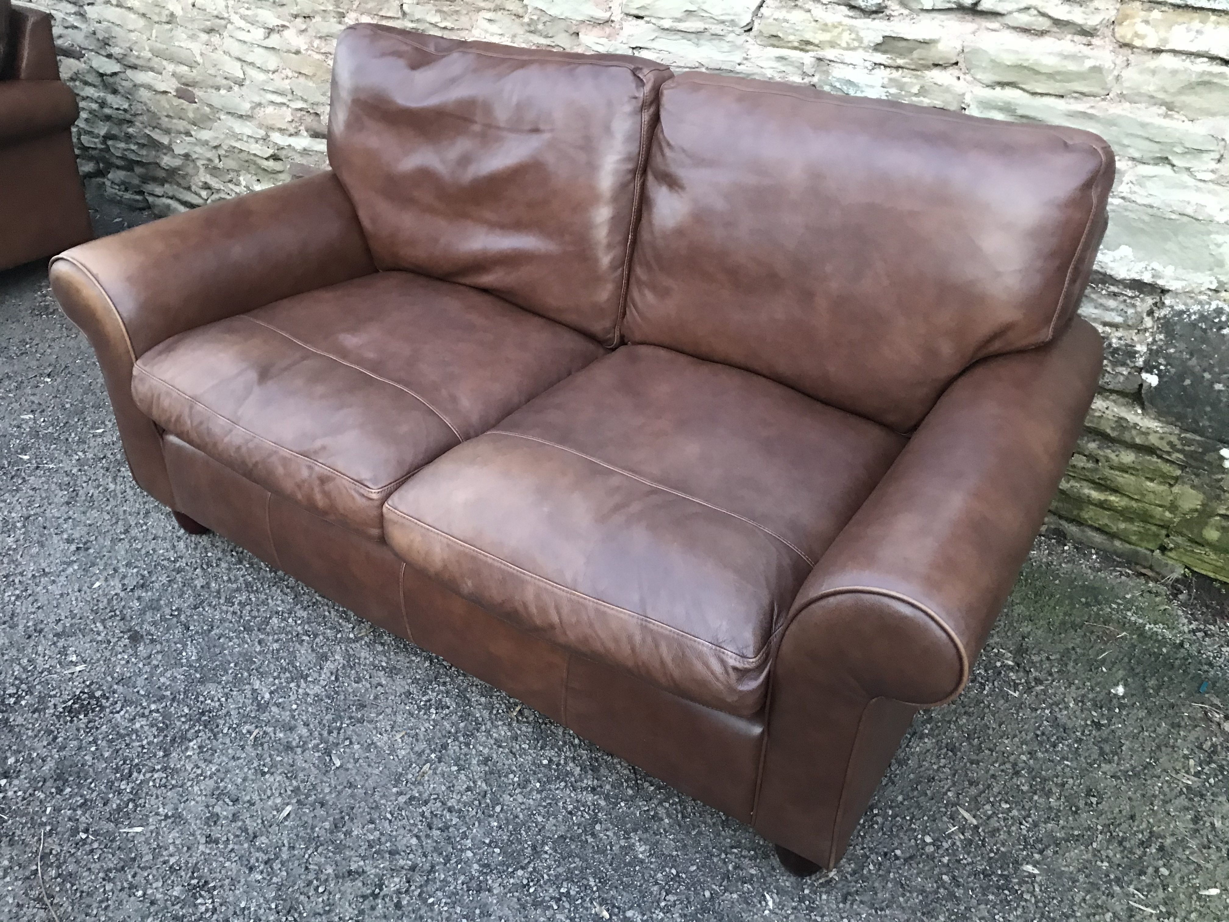 Brown Leather Laura Ashley Abingdon Sofa and matching chair FREE DELIVERY