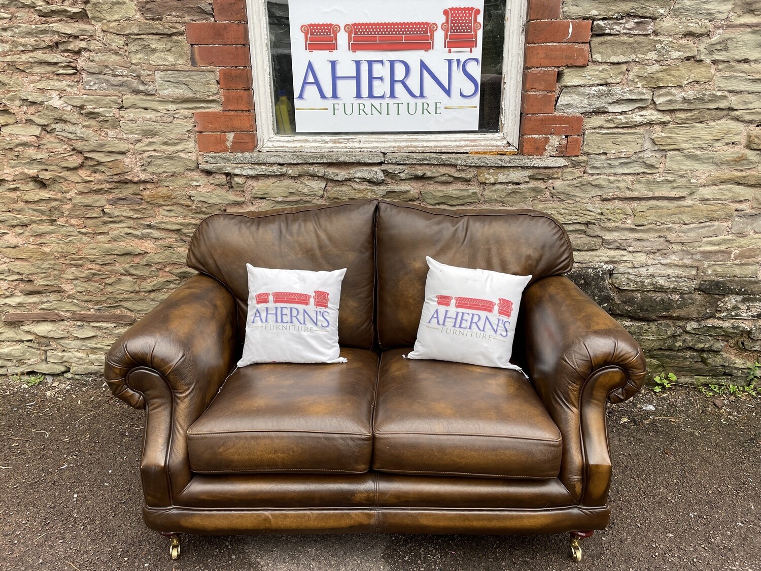 Golden brown leather couch deals
