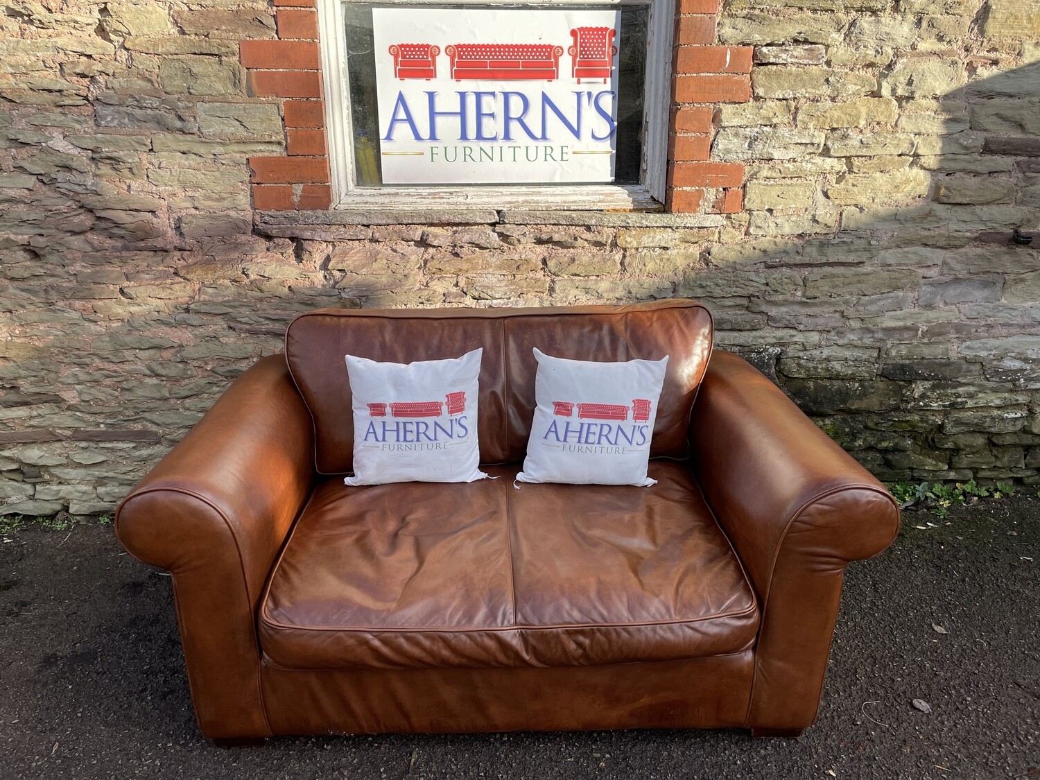 Brown Leather Laura Ashley Burgess Cuddle Sofa FREE DELIVERY