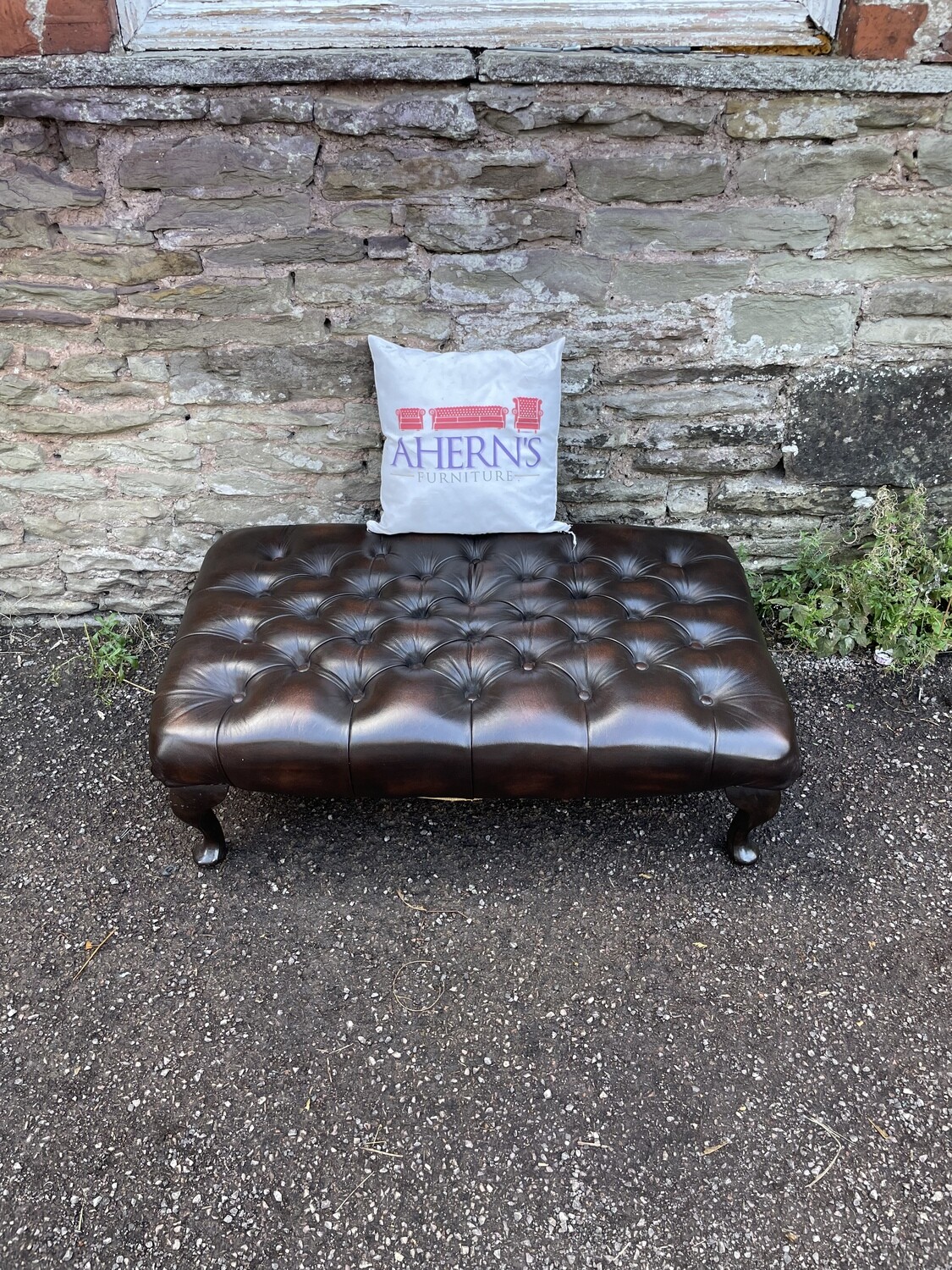 Large Brown leather Chesterfield footstool