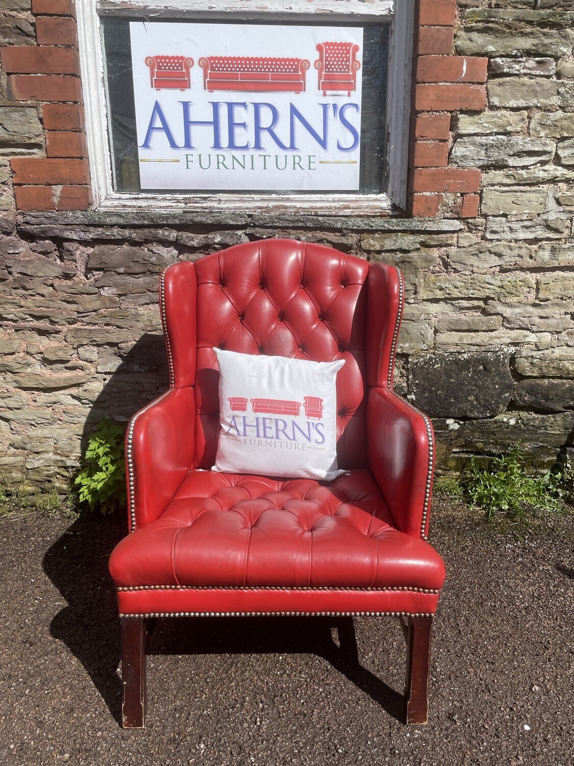 Vintage Antique Red leather Chesterfield wing back chair FREE DELIVERY 🚚