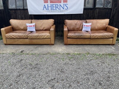*Pair Of Tan Leather Halo Sofa (IDAHO) FREE DELIVERY 🚚*