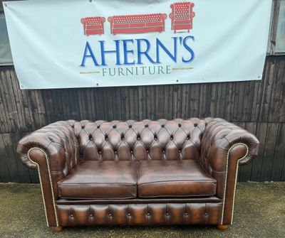 *Antique Brown Leather Chesterfield Sofa 2 Seater FREE DELIVERY 🚚*