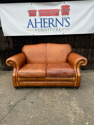 *Tan Brown Leather Laura Ashley Sofa (2 Seater) 2 of 2 FREE DELIVERY 🚚*