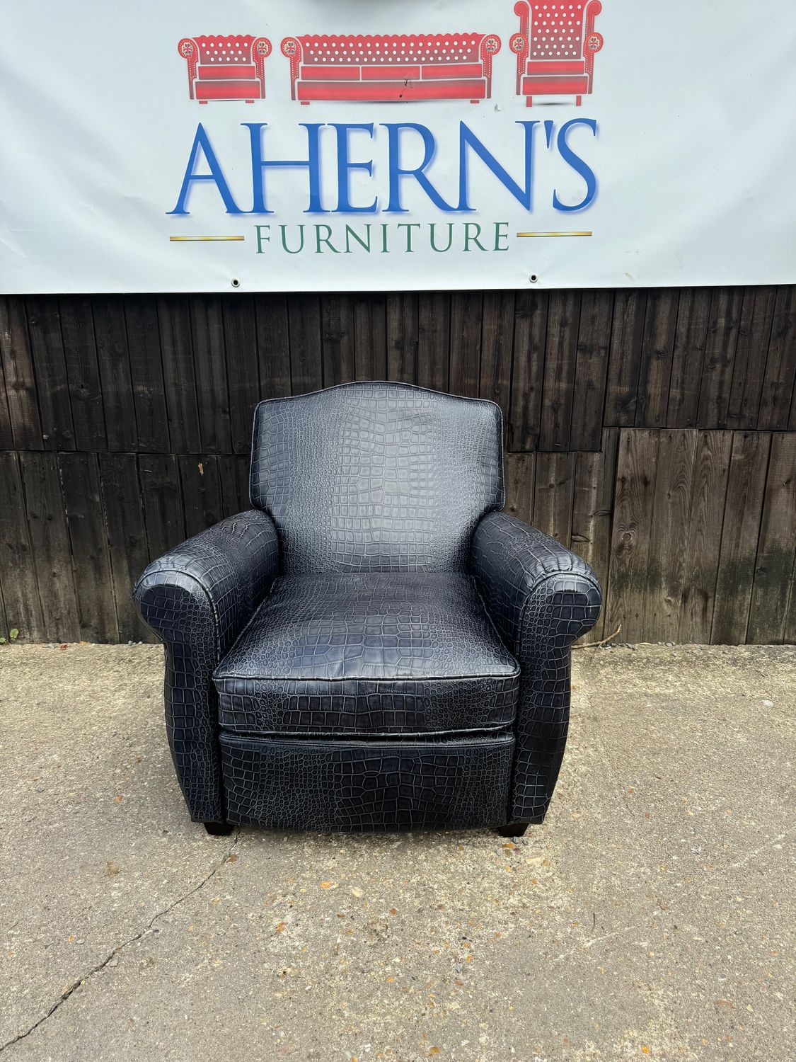 French Art Deco Club Chair, Faux Embossed Crocodile Leather (1) FREE DELIVERY ?