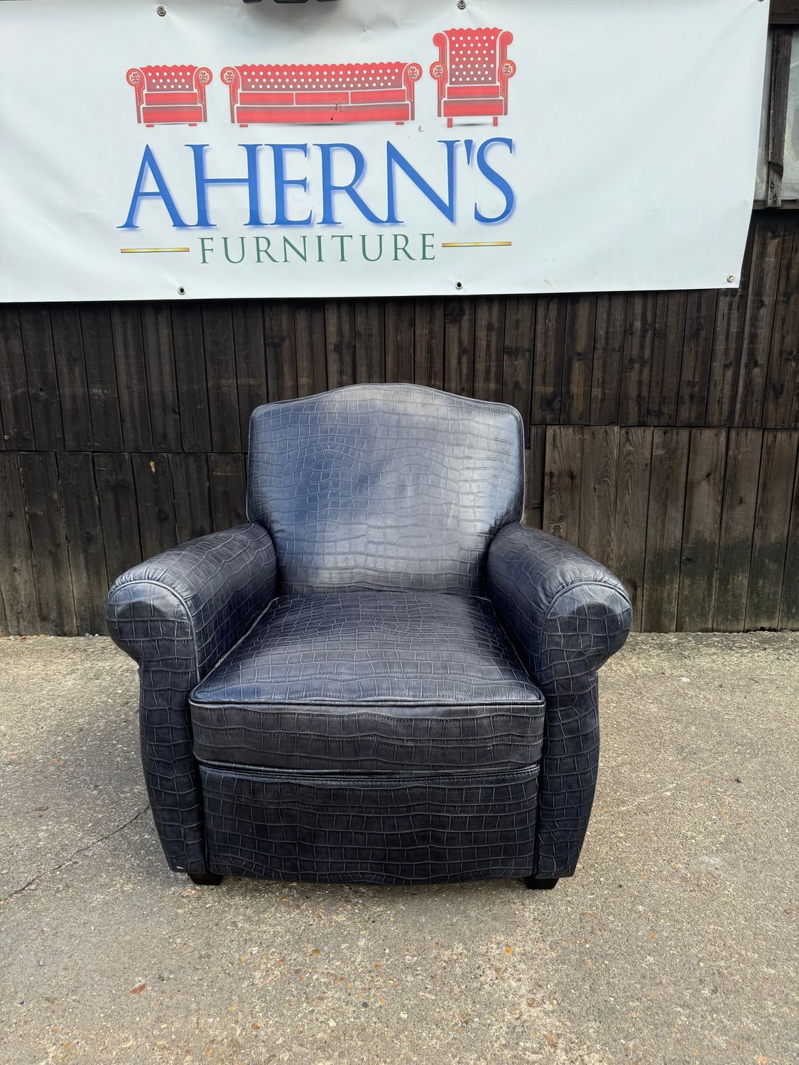 French Art Deco Club Chair, Faux Embossed Crocodile Leather (2) FREE DELIVERY ?