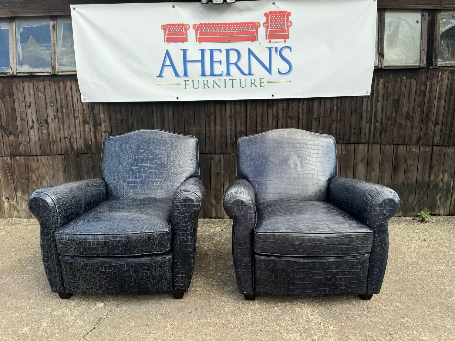 Pair of Art Deco Club Chairs, Faux Embossed Crocodile Leather FREE DELIVERY