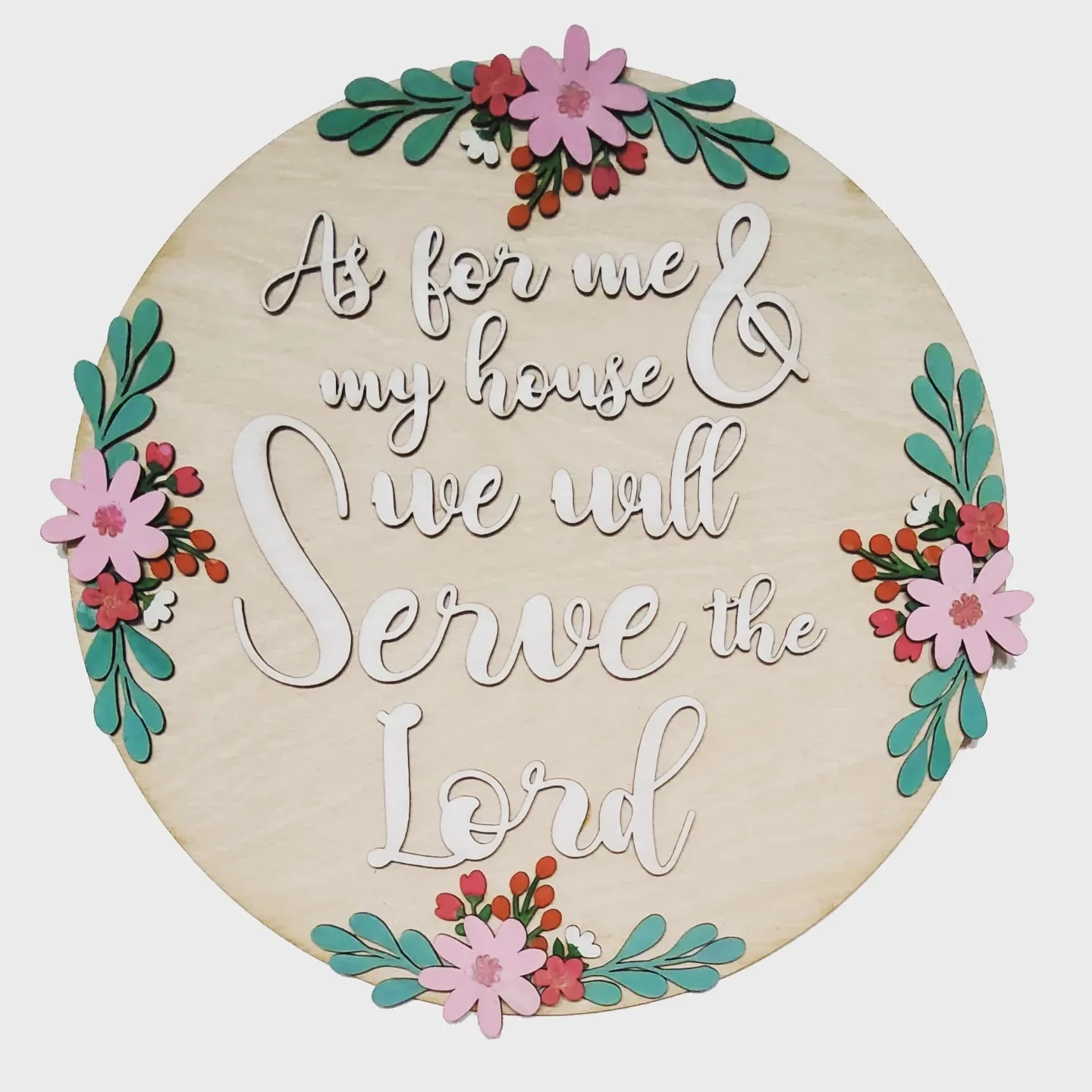 Me &amp; my house wooden floral wall plaque Joshua 24:15