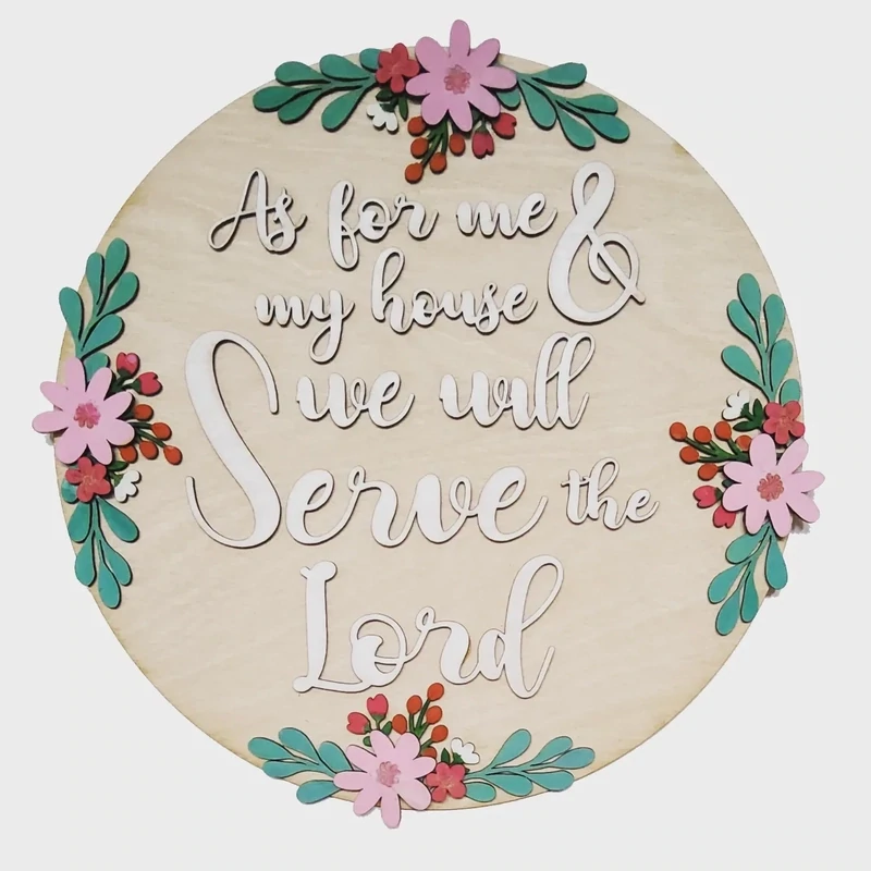 Me &amp; my house wooden floral wall plaque Joshua 24:15