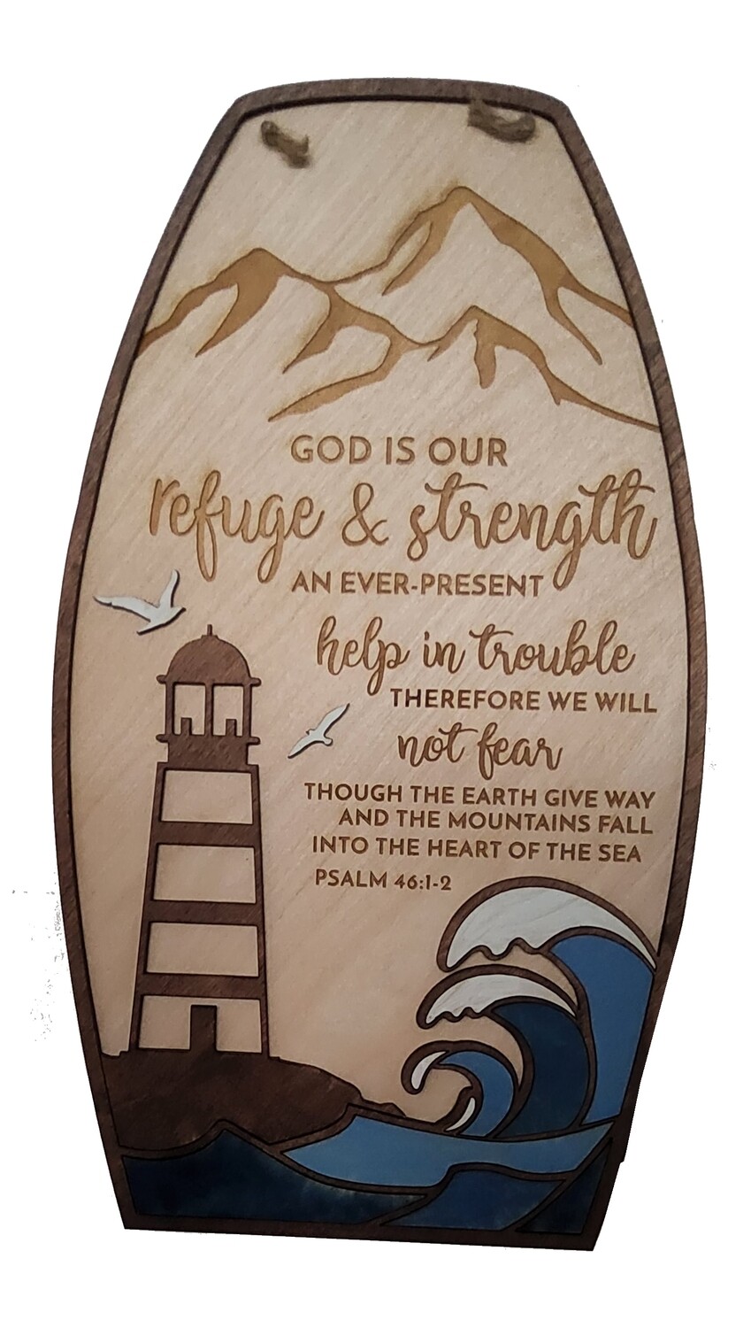 Encouraging scripture sign Psalm 46:1-3 with nautical theme