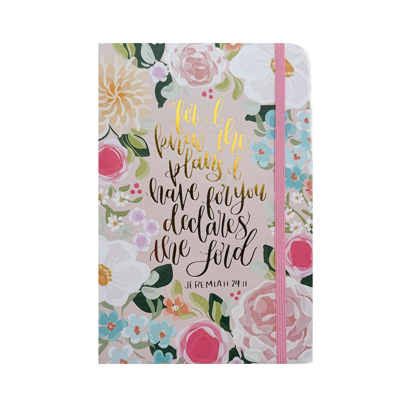 Inspirational Floral Journal / Notebook with Bible Verse, 200 Pages, A5 Size, Gold Foil-Jeremiah 29:11