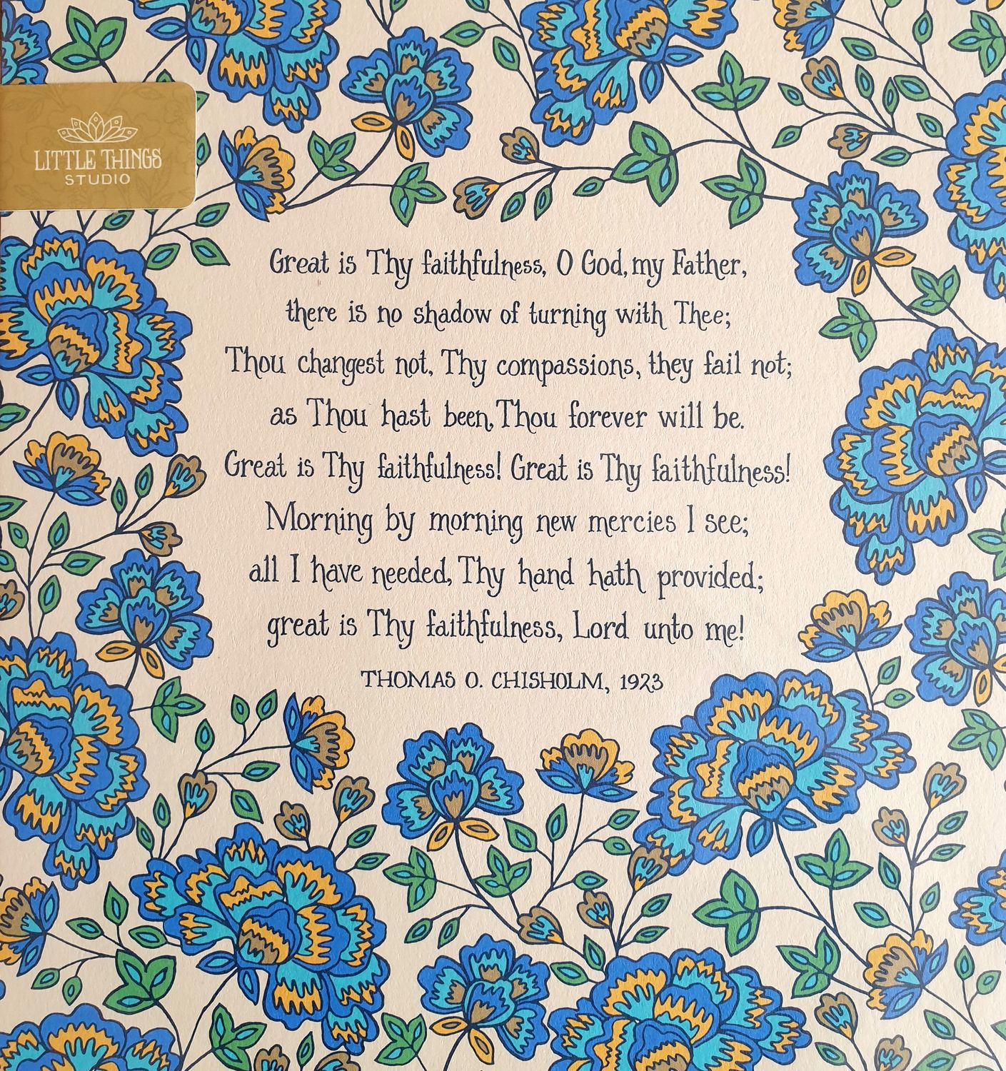 Great is Thy Faithfulness Hymn Art Print - blue