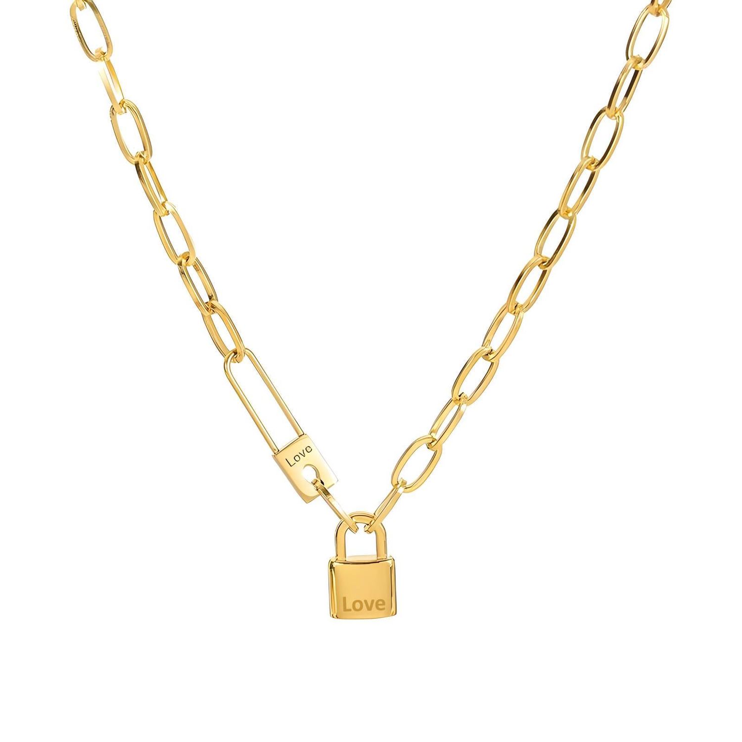 18K Gold Plated Stainless Steel &quot;Lock&quot; Necklace