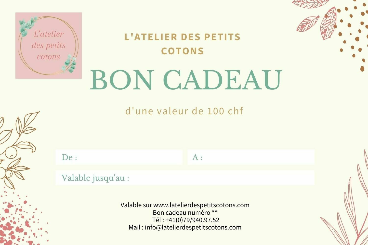 Bon cadeau de 100 chf
