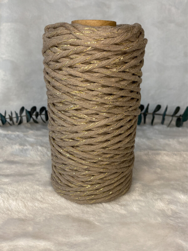 Coton peigné 3 mm taupe &amp; gold