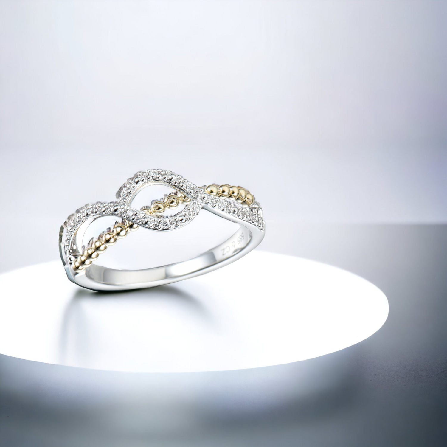 BUBBLE Curvy Diamond Ring, Metal: 10K, Metal Colour: White + Yellow Gold