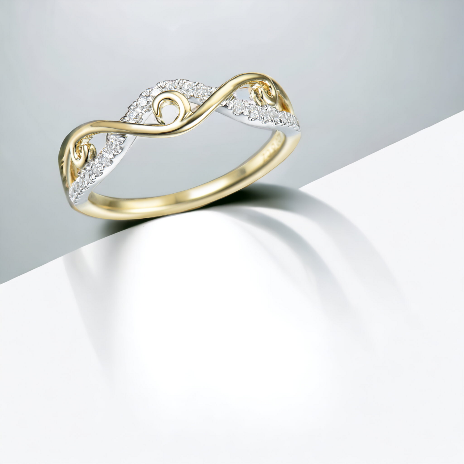 RILIO Tidal Diamond Ring, Metal: 10K, Metal Colour: White + Yellow Gold