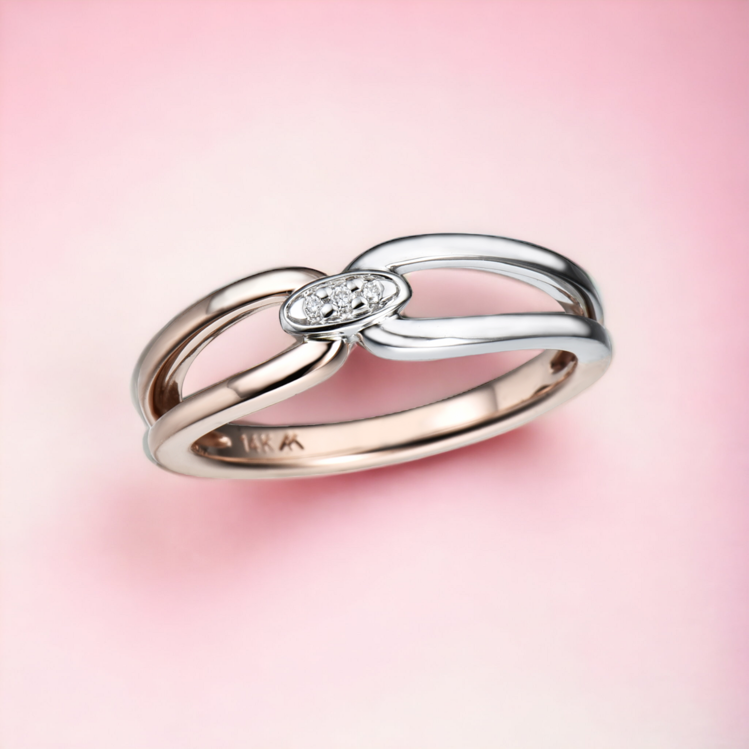 RILIO Nexus Diamond Ring, Metal: 10K, Metal Colour: White + Rose Gold