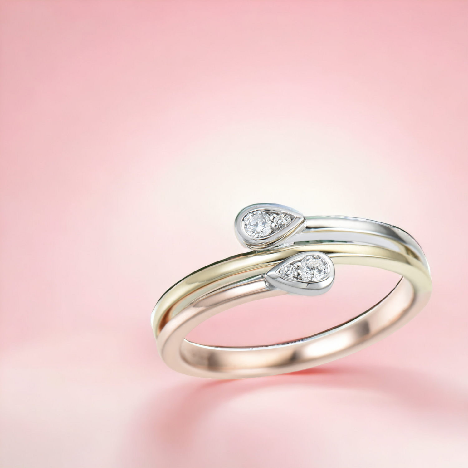 RILIO Greet Diamond Ring, Metal: 10K, Metal Colour: White + Rose + Yellow Gold