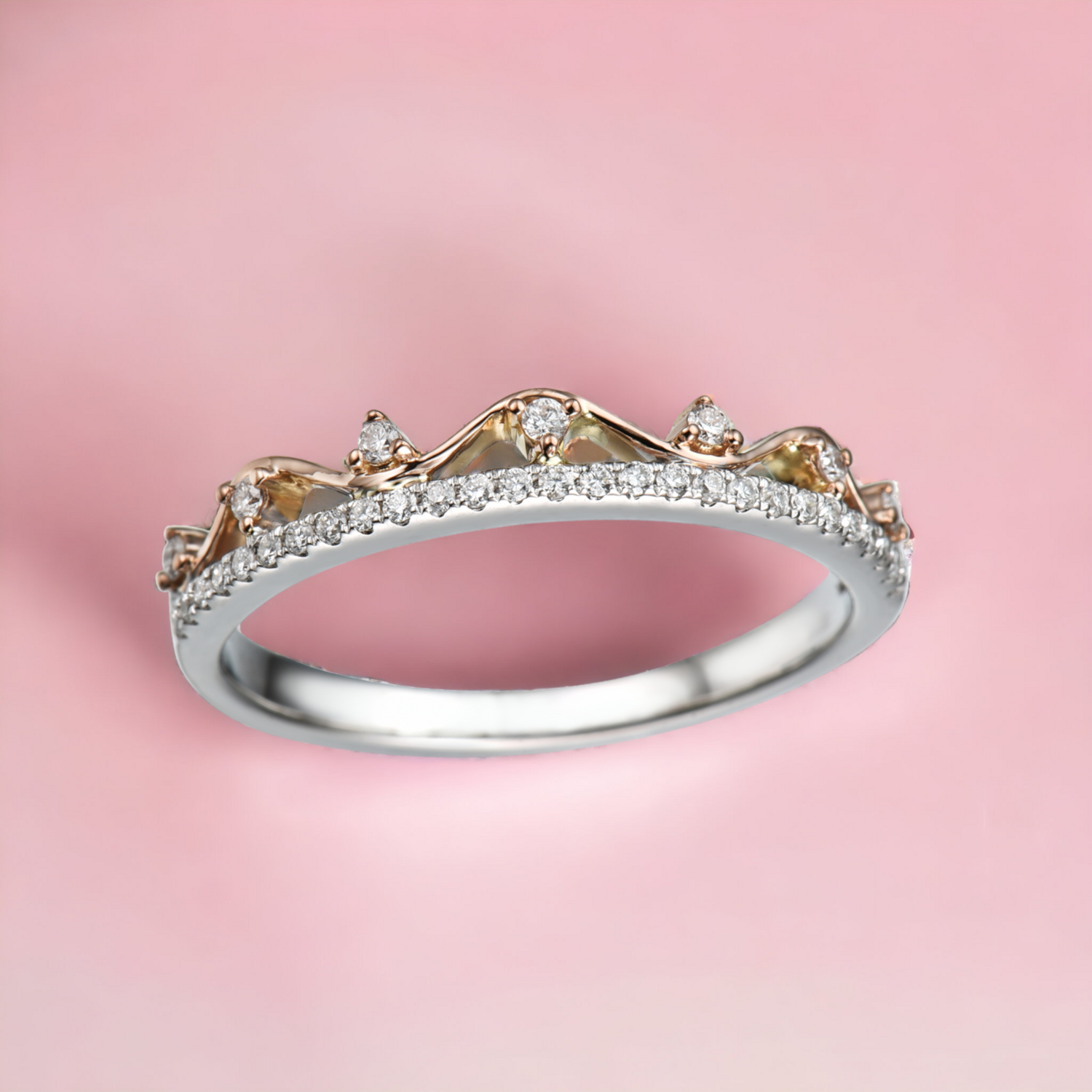 LINA Array Diamond Ring, Metal: 10K, Metal Colour: White + Rose Gold