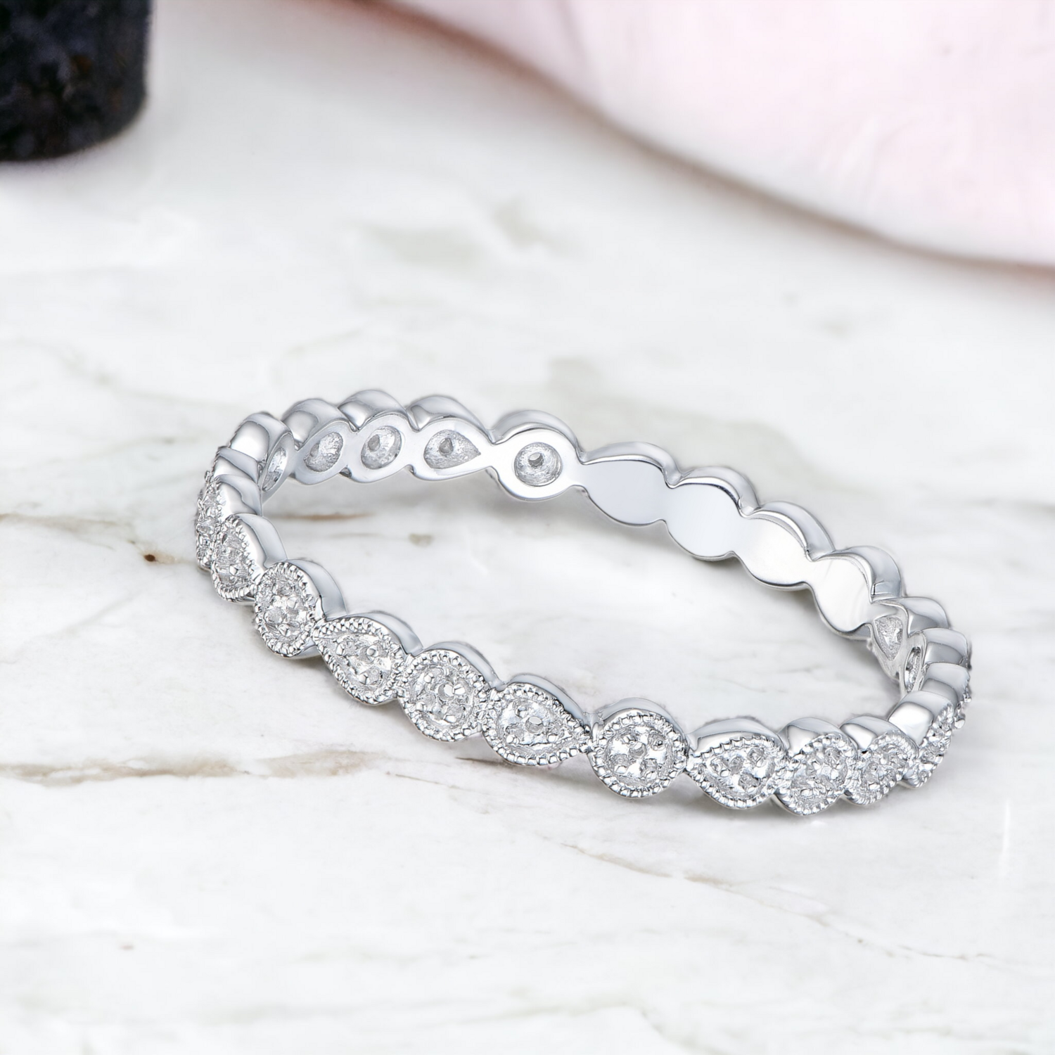 EIDEAN Vane Eternity Diamond Ring, Metal: 10K, Metal Colour: White Gold