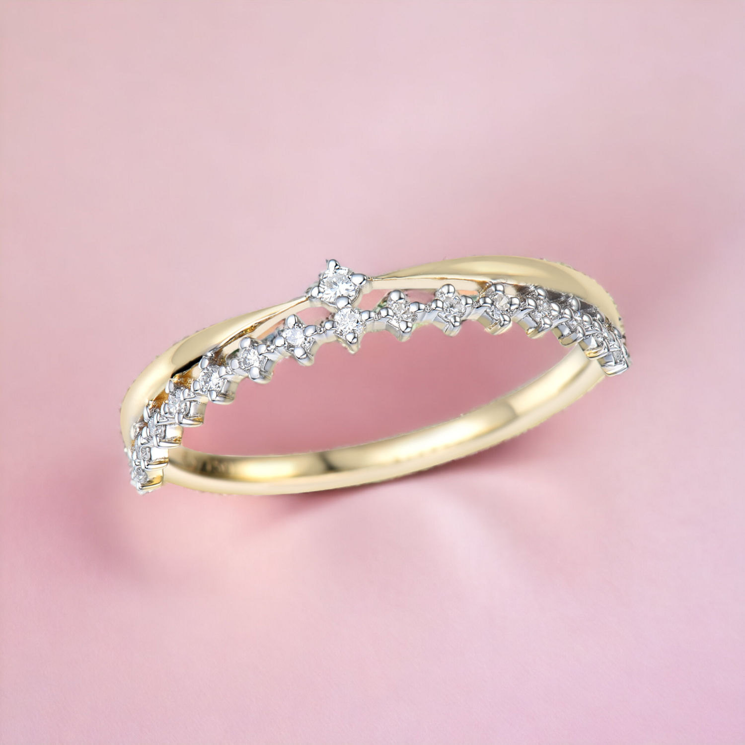 RILIO Airy Diamond Ring, Metal: 10K, Metal Colour: White + Yellow Gold