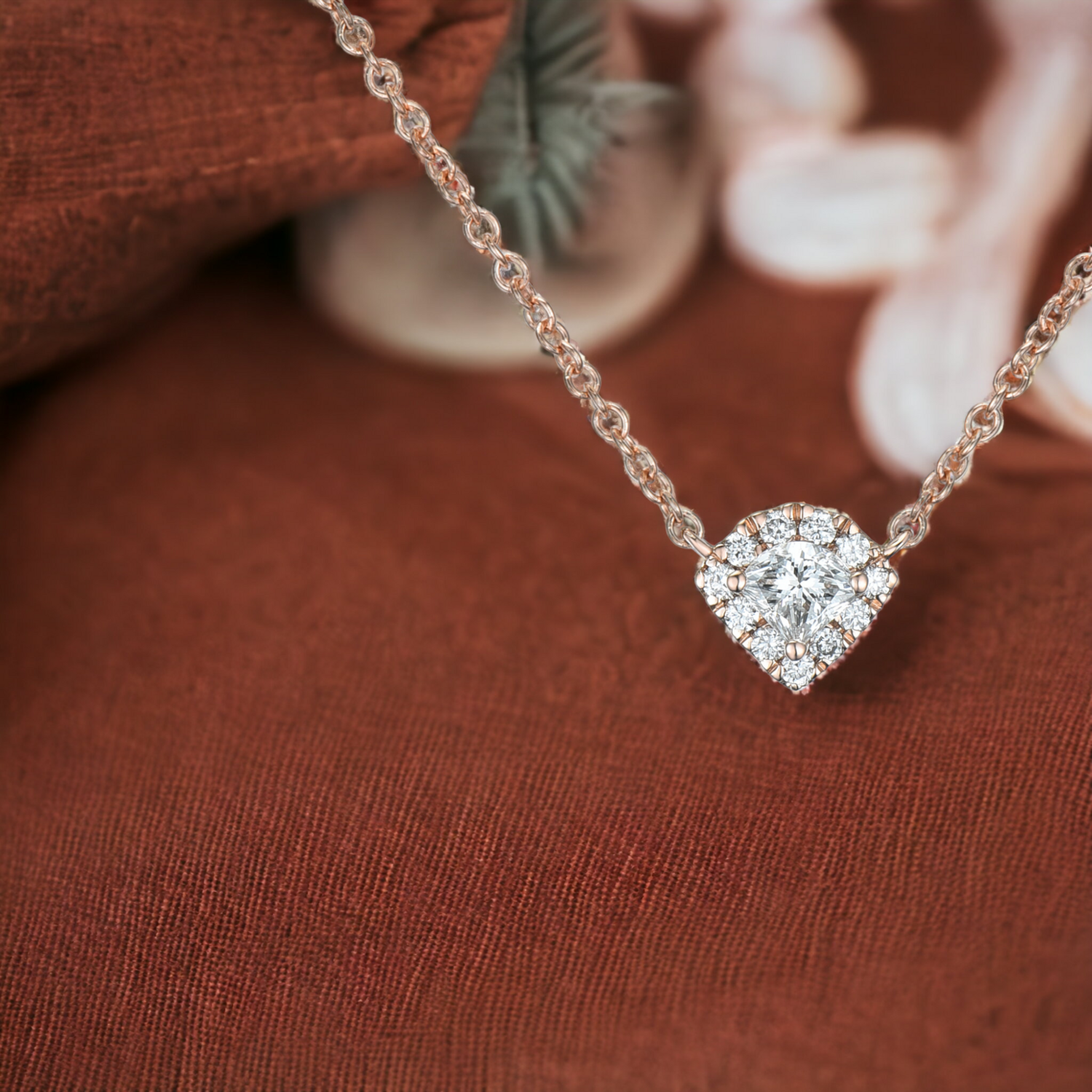 CLINQ Ginkgo Diamond Necklace, Metal: 10K, Metal Colour: Rose Gold