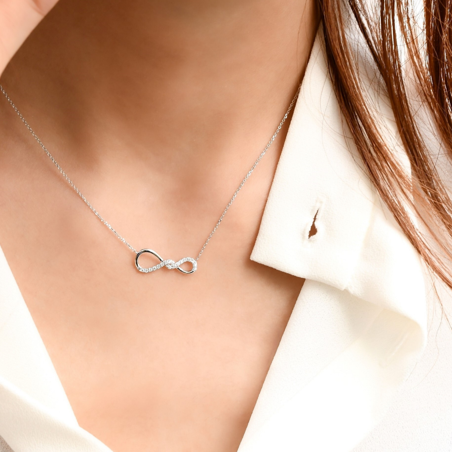 EVERO Double Infinity Diamond Necklace, Metal: 10K, Metal Colour: White Gold