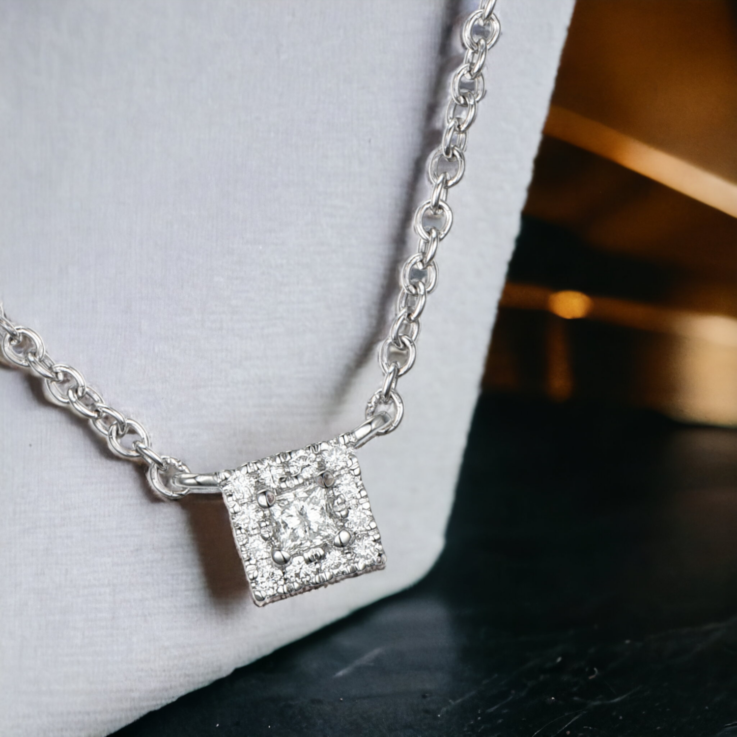 CLINQ Princess Diamond Necklace, Metal: 10K, Metal Colour: White Gold