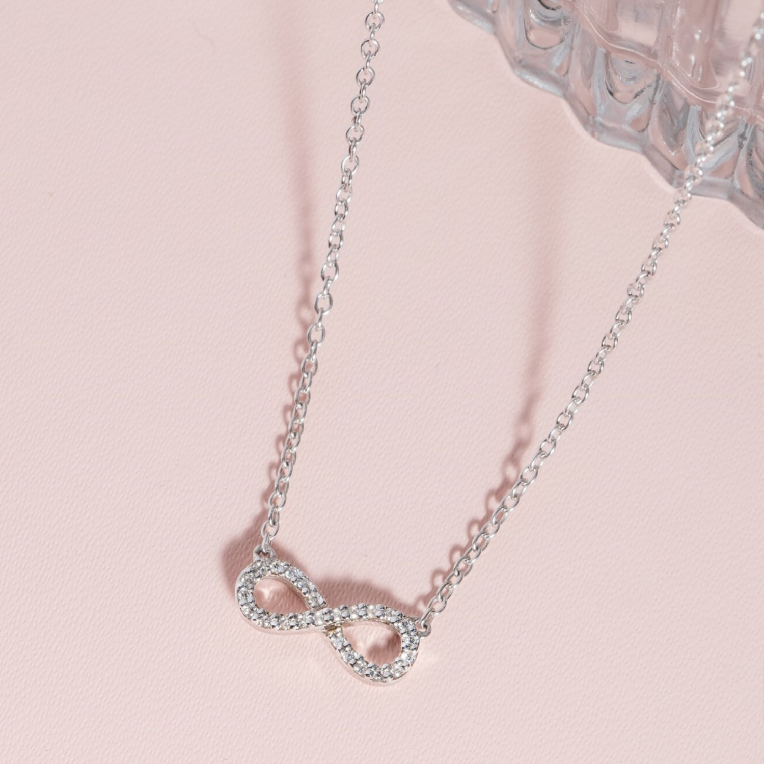 EVERO Floating Infinity Pave Diamond Necklace, Metal: 10K, Metal Colour: White Gold
