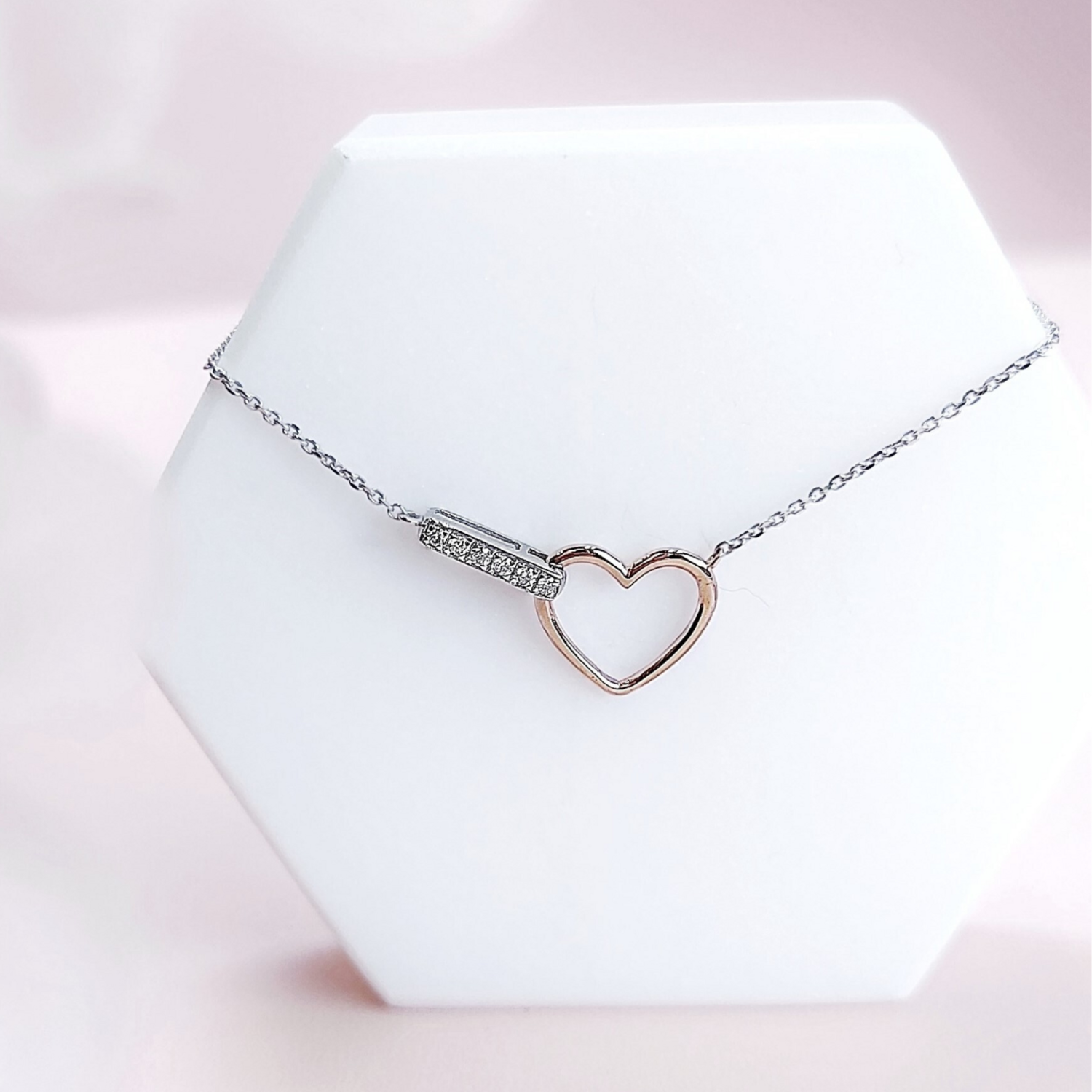 LOVEA 2-Tone Heart Diamond Necklace, Metal: 10K, Metal Colour: White + Rose Gold