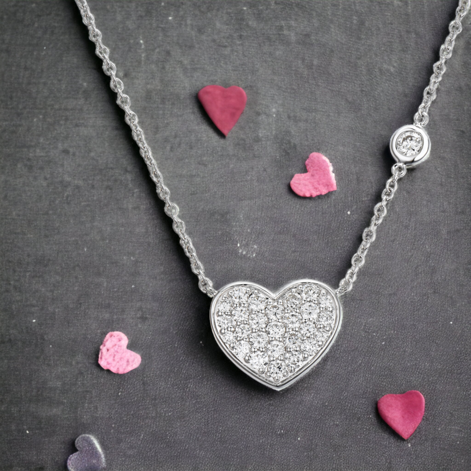 LOVEA Big Heart Pave Diamond Necklace, Metal: 18K, Metal Colour: White Gold