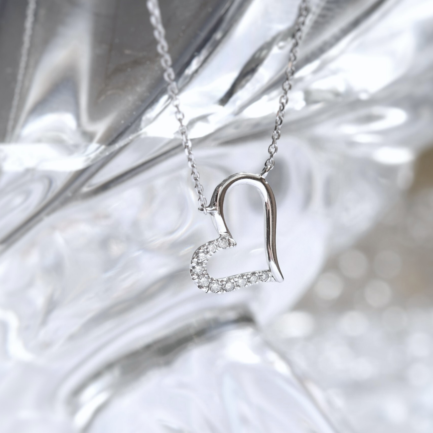 LOVEA Floating Heart Diamond Necklace, Metal: 10K, Metal Colour: White Gold