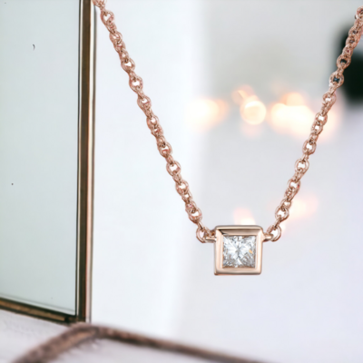 OLANE Princess Diamond Necklace, Metal: 10K, Metal Colour: Rose Gold