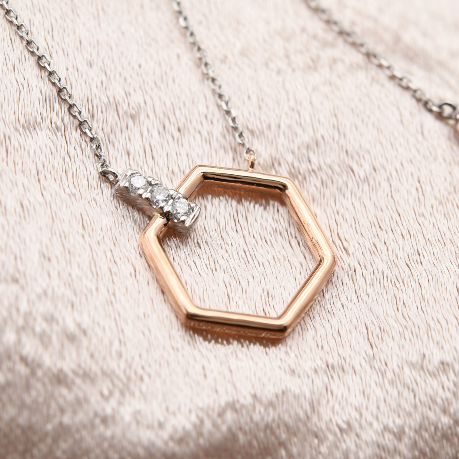 PARA Unity Hexagon Diamond Necklace, Metal: 10K, Metal Colour: White + Rose Gold