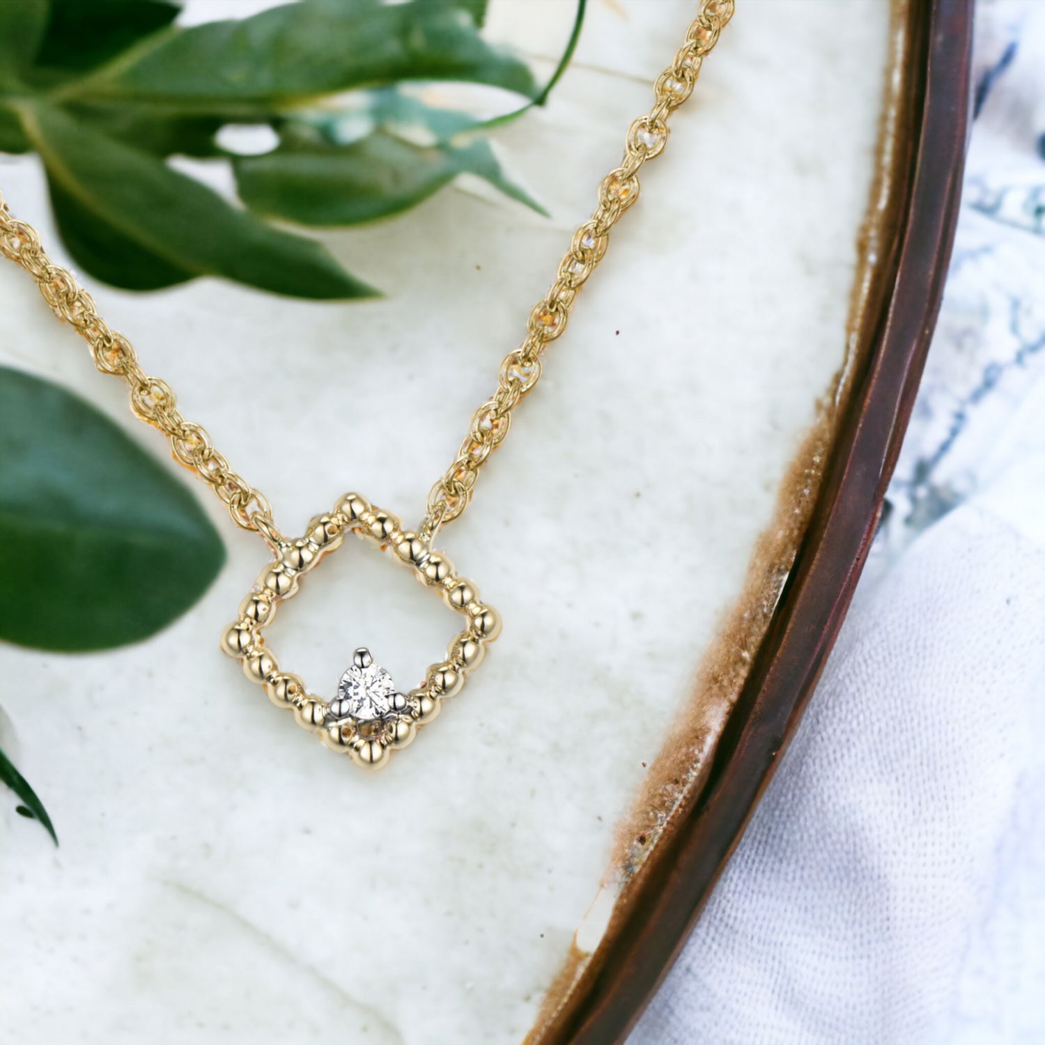 BUBBLE Rhombus Diamond Necklace, Metal: 10K, Metal Colour: Yellow Gold
