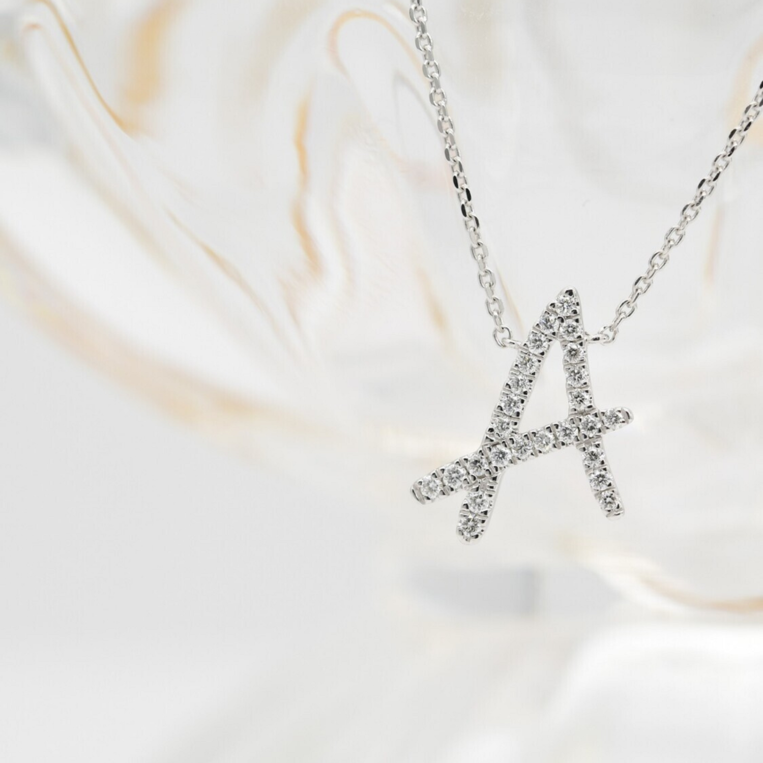 TWIG Initial A Diamond Necklace, Metal: 10K, Metal Colour: White Gold