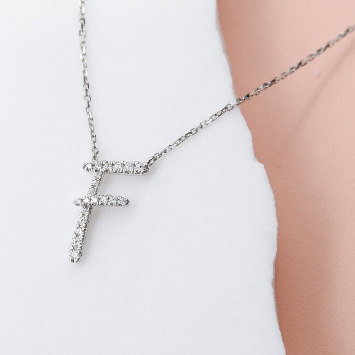 TWIG Initial F Diamond Necklace, Metal: 10K, Metal Colour: White Gold