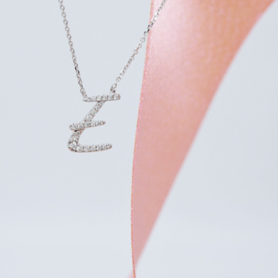 TWIG Initial E Diamond Necklace, Metal: 10K, Metal Colour: White Gold