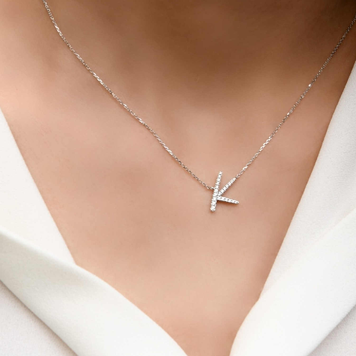 TWIG Initial K Diamond Necklace, Metal: 10K, Metal Colour: White Gold