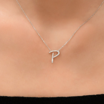 TWIG Initial P Diamond Necklace