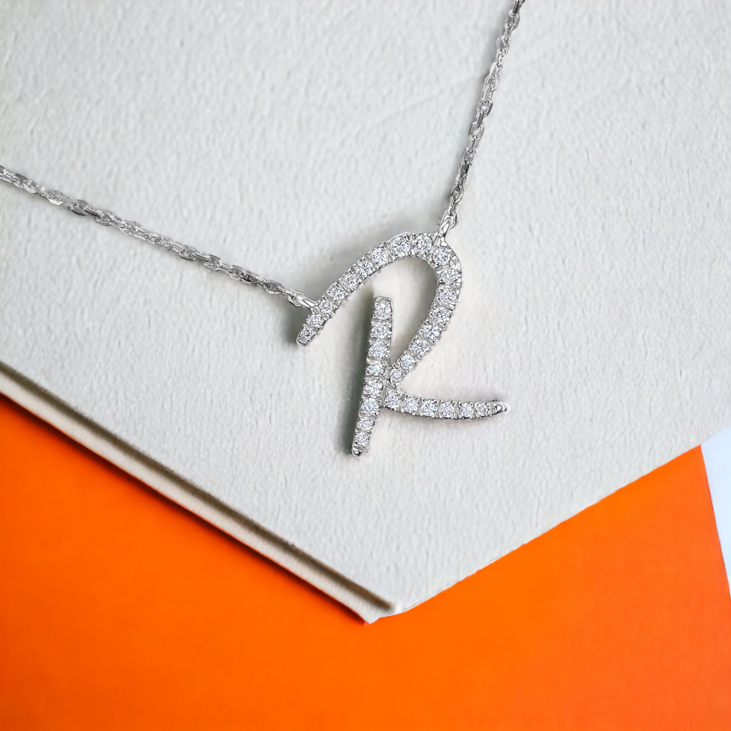 TWIG Initial R Diamond Necklace, Metal: 10K, Metal Colour: White Gold