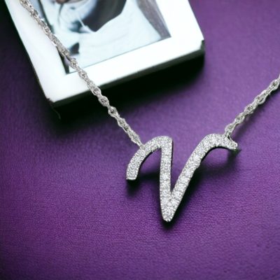 TWIG Initial V Diamond Necklace