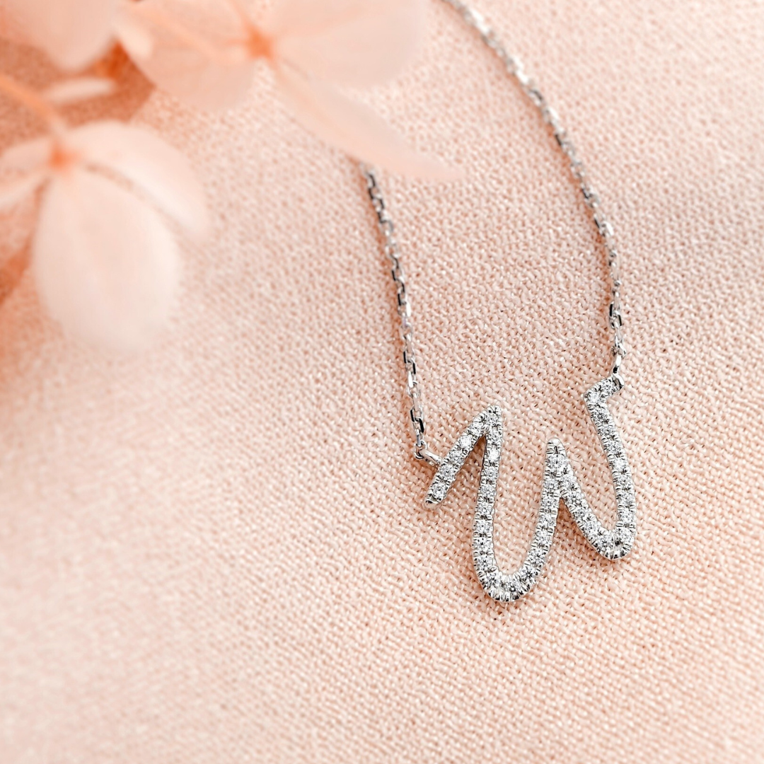 TWIG Initial W Diamond Necklace, Metal: 10K, Metal Colour: White Gold