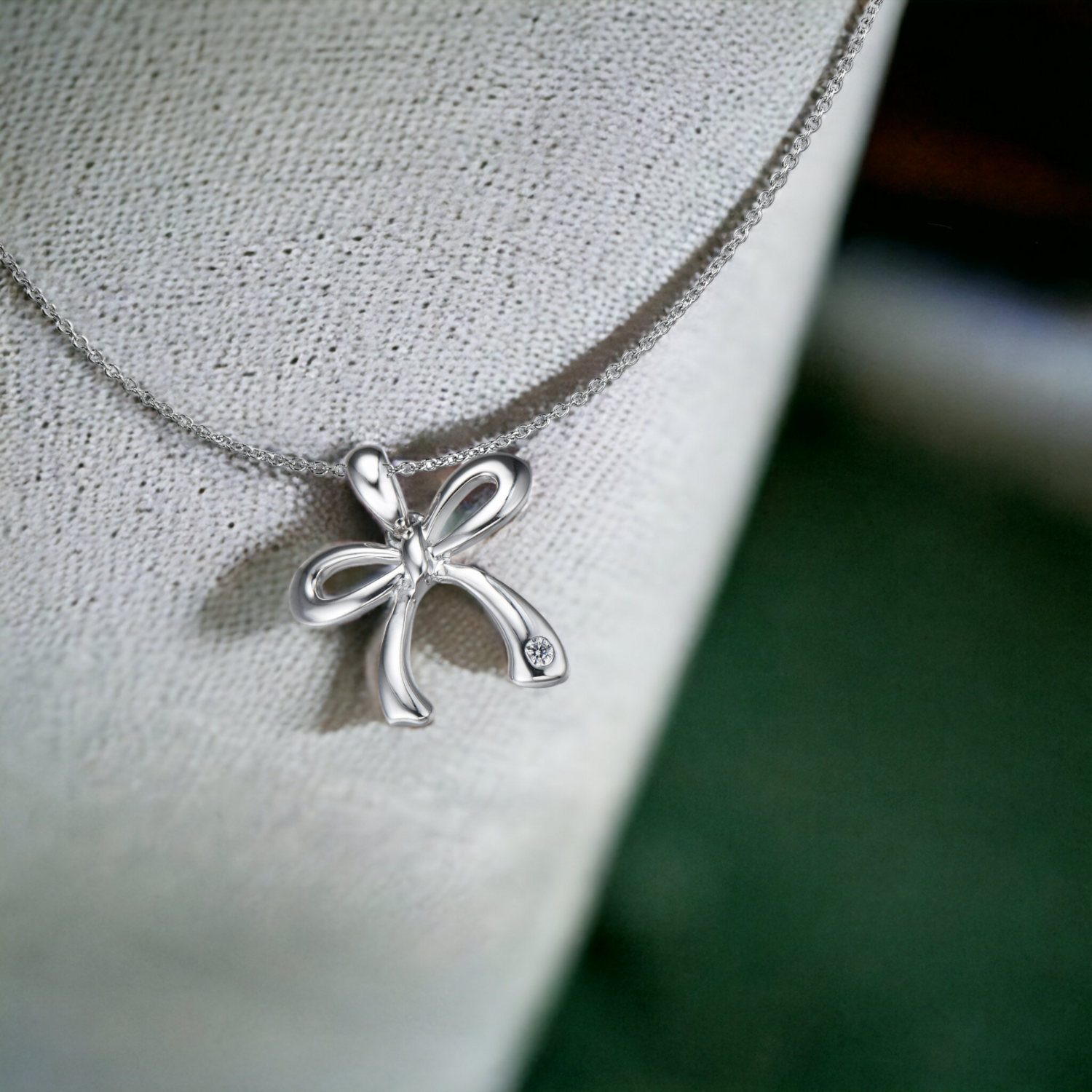 PETITE Bow Diamond Pendant, Metal: 10K, Metal Colour: White Gold