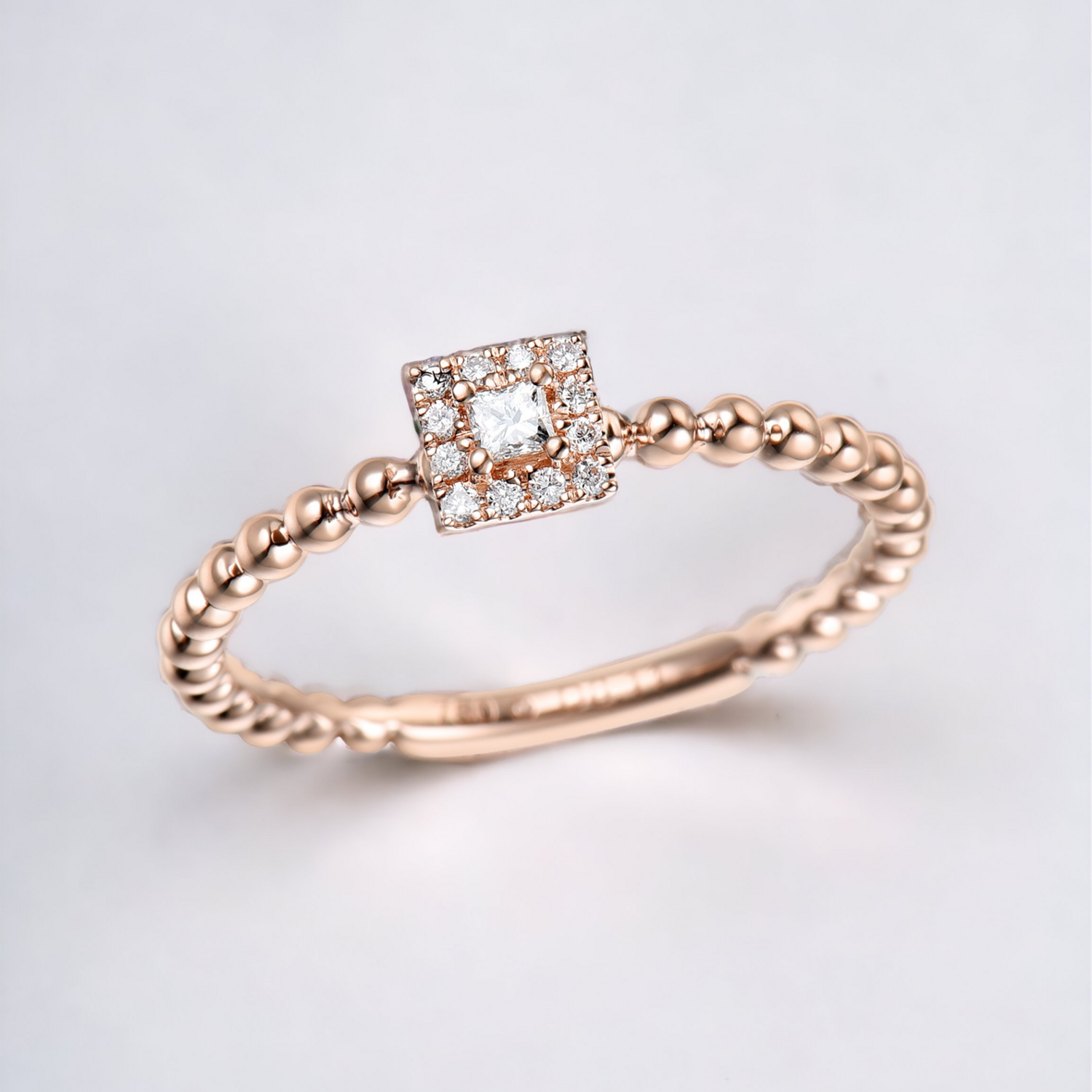 BUBBLE Princess Diamond Ring, Metal: 10K, Metal Colour: Rose Gold