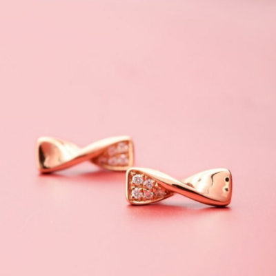 STELLAR Bow Diamond Stud Earrings, Metal: 10K, Metal Colour: Rose Gold