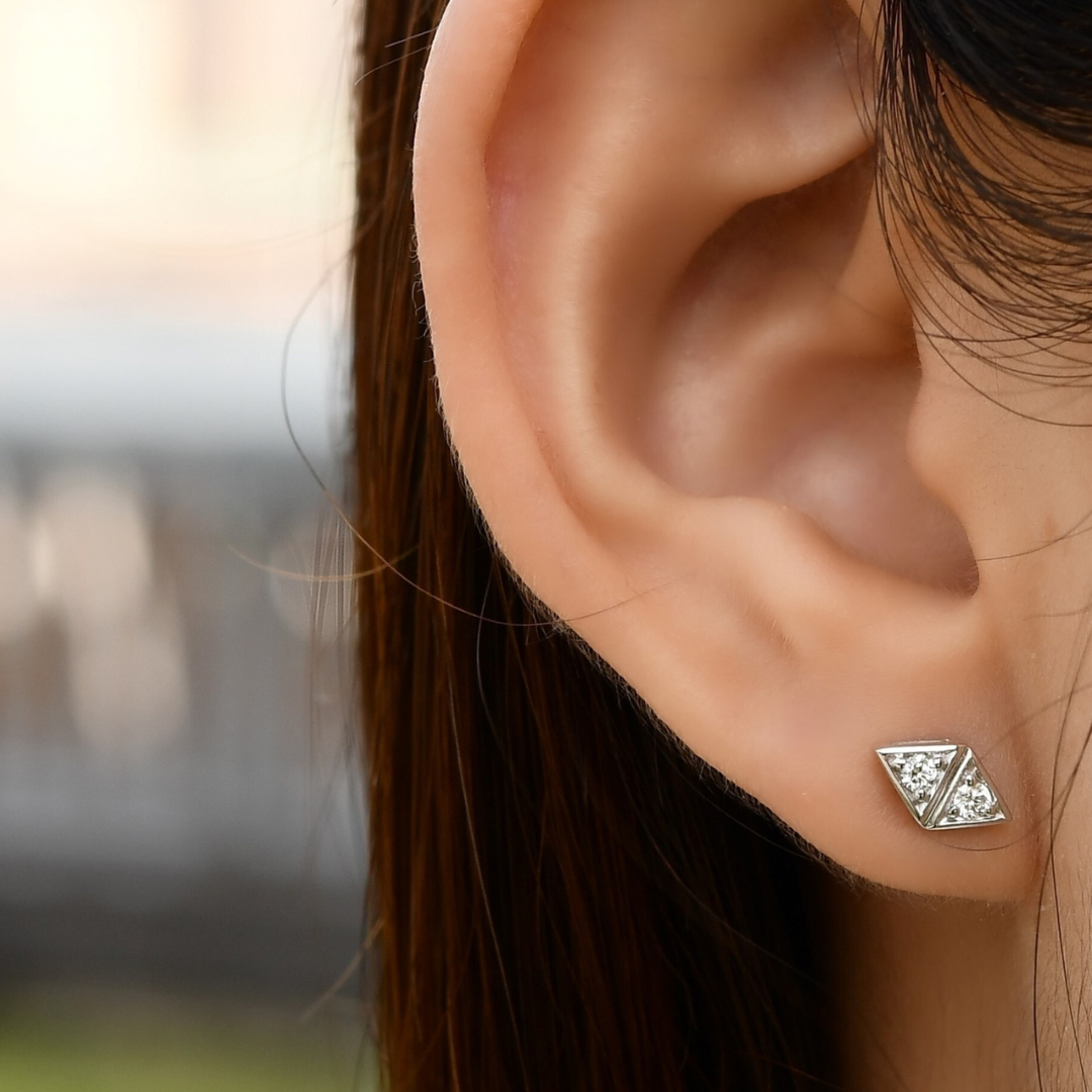 PARA Rhombus Diamond Stud Earrings, Metal: 10K, Metal Colour: White Gold