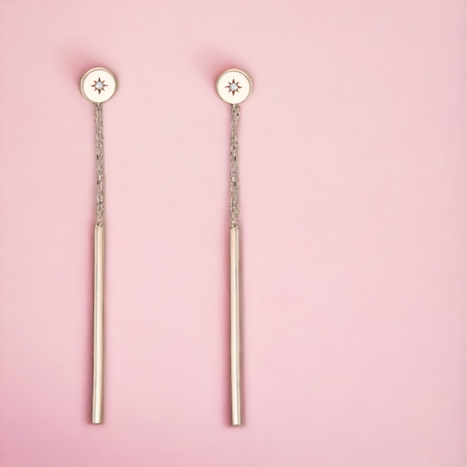 ALLY Guiding Star Diamond Drop Earrings, Metal: 10K, Metal Colour: Rose Gold