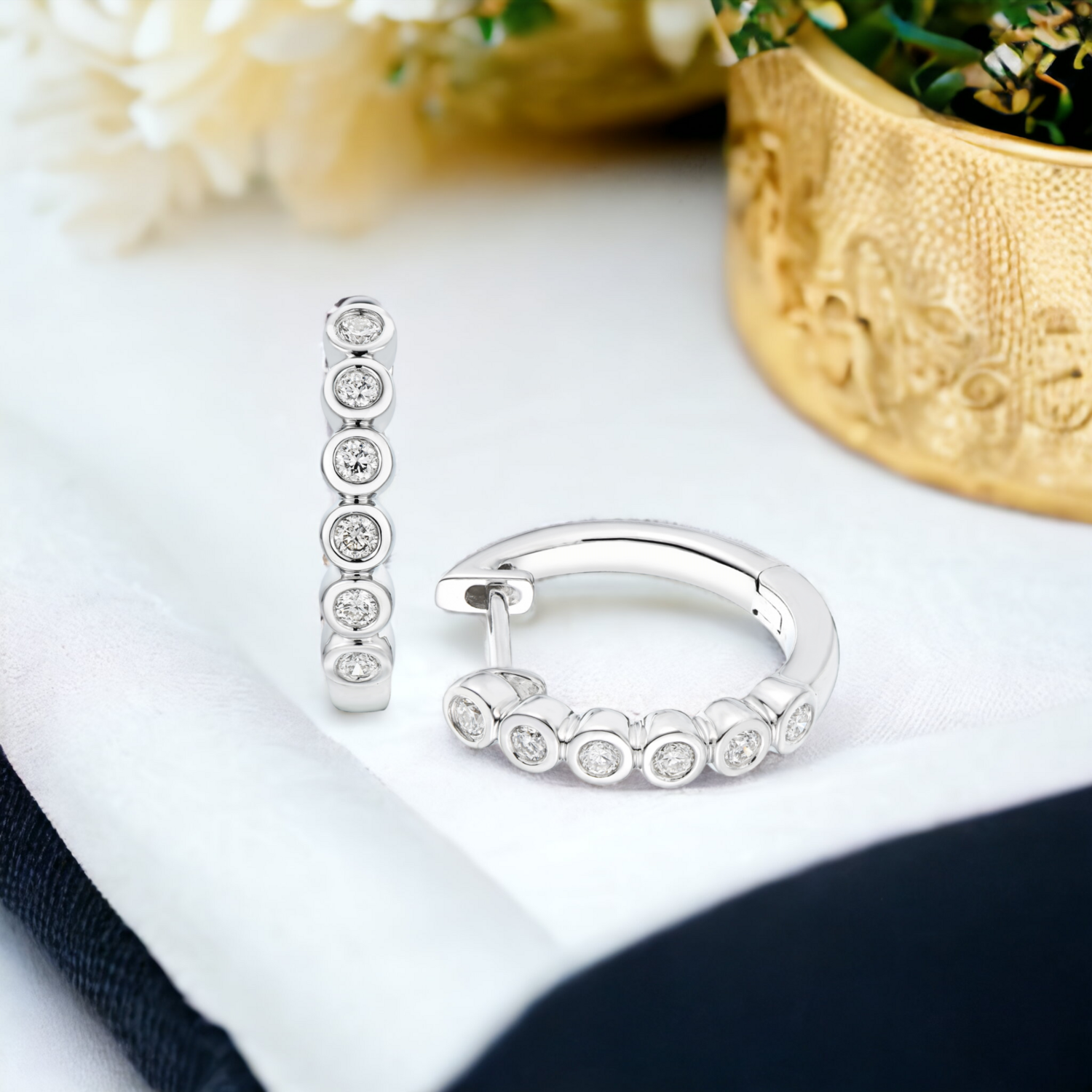 OLANE Bond Diamond Huggies, Metal: 10K, Metal Color: White Gold